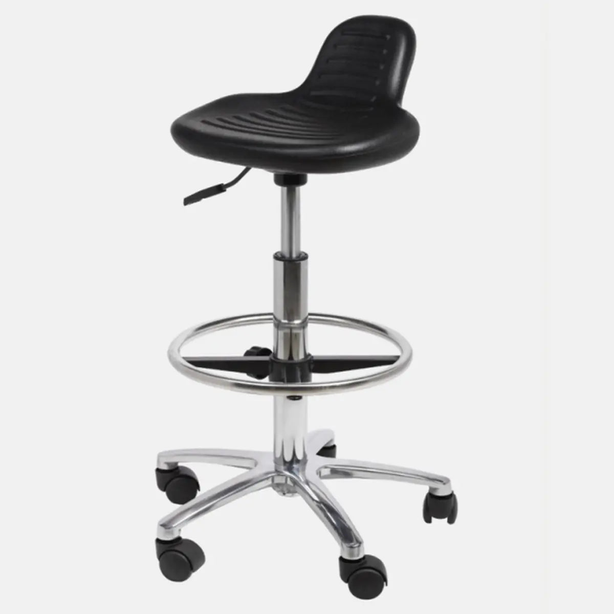 Modern Black Alloy Low-Back Stool with Casters