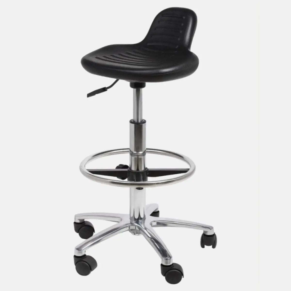 Modern Black Alloy Low-Back Stool with Casters
