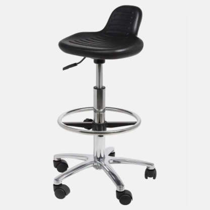 Modern Black Alloy Low-Back Stool with Casters