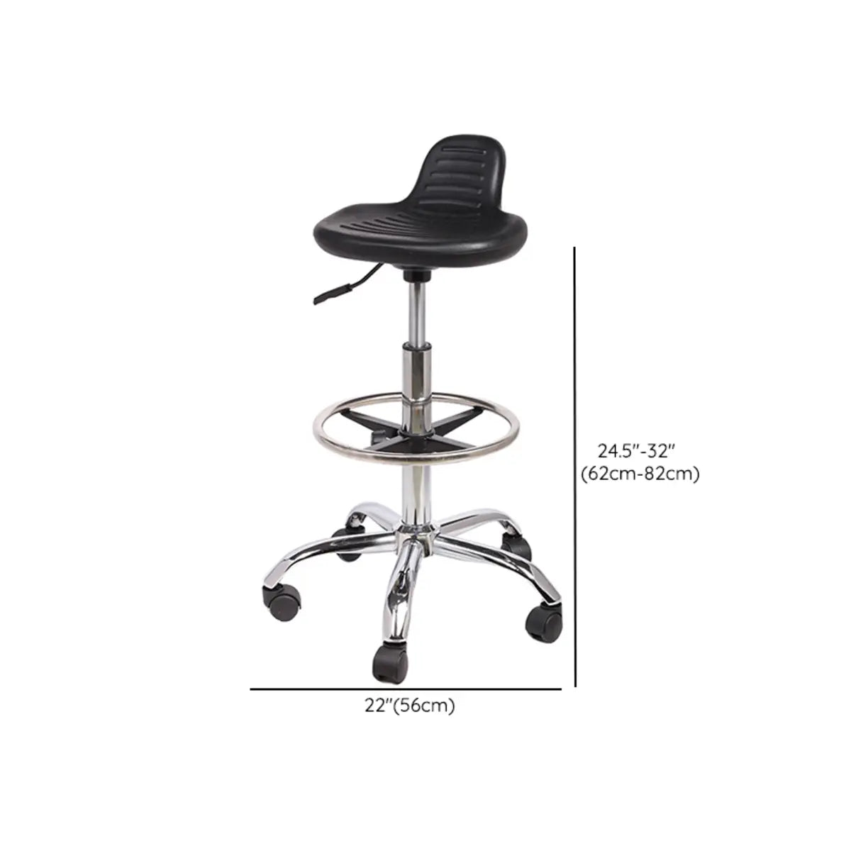 Modern Black Alloy Low-Back Stool with Casters