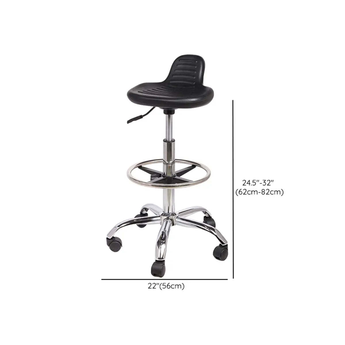 Modern Black Alloy Low-Back Stool with Casters