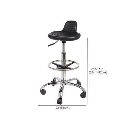 Modern Black Alloy Low-Back Stool with Casters