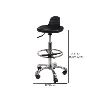 Modern Black Alloy Low-Back Stool with Casters