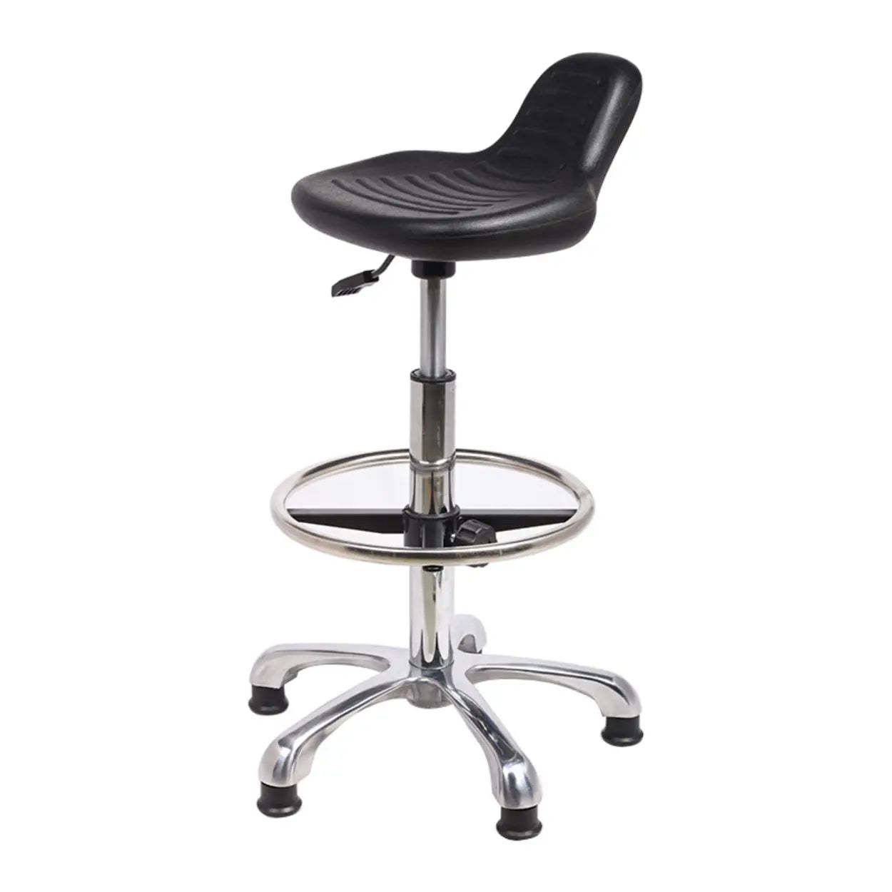 Modern Black Alloy Low-Back Stool with Casters — Casters Included / Metal Feet / Footring Included
