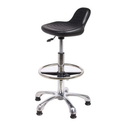 Modern Black Alloy Low-Back Stool with Casters — Casters Included / Metal Feet / Footring Included