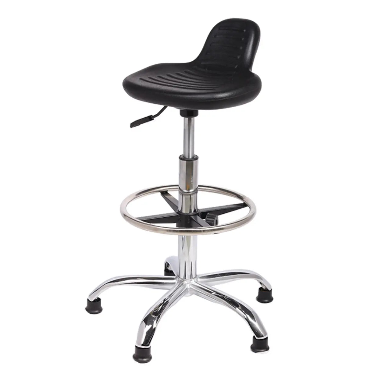 Modern Black Alloy Low-Back Stool with Casters — Casters Included / Electroplate Leg / Footring Included