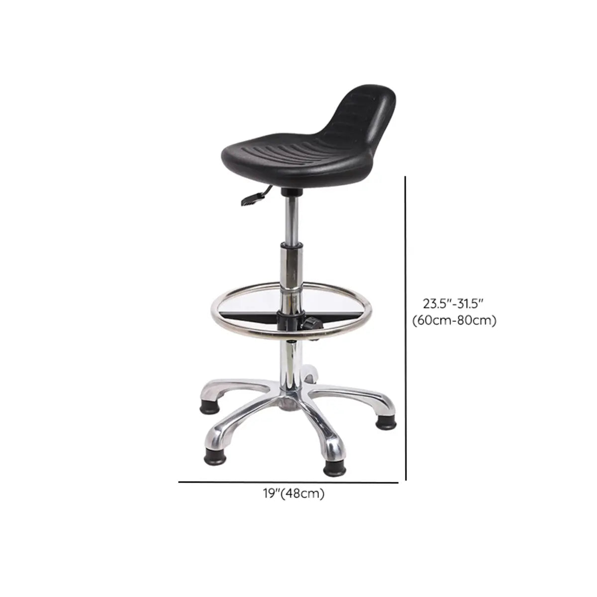 Modern Black Alloy Low-Back Stool with Casters