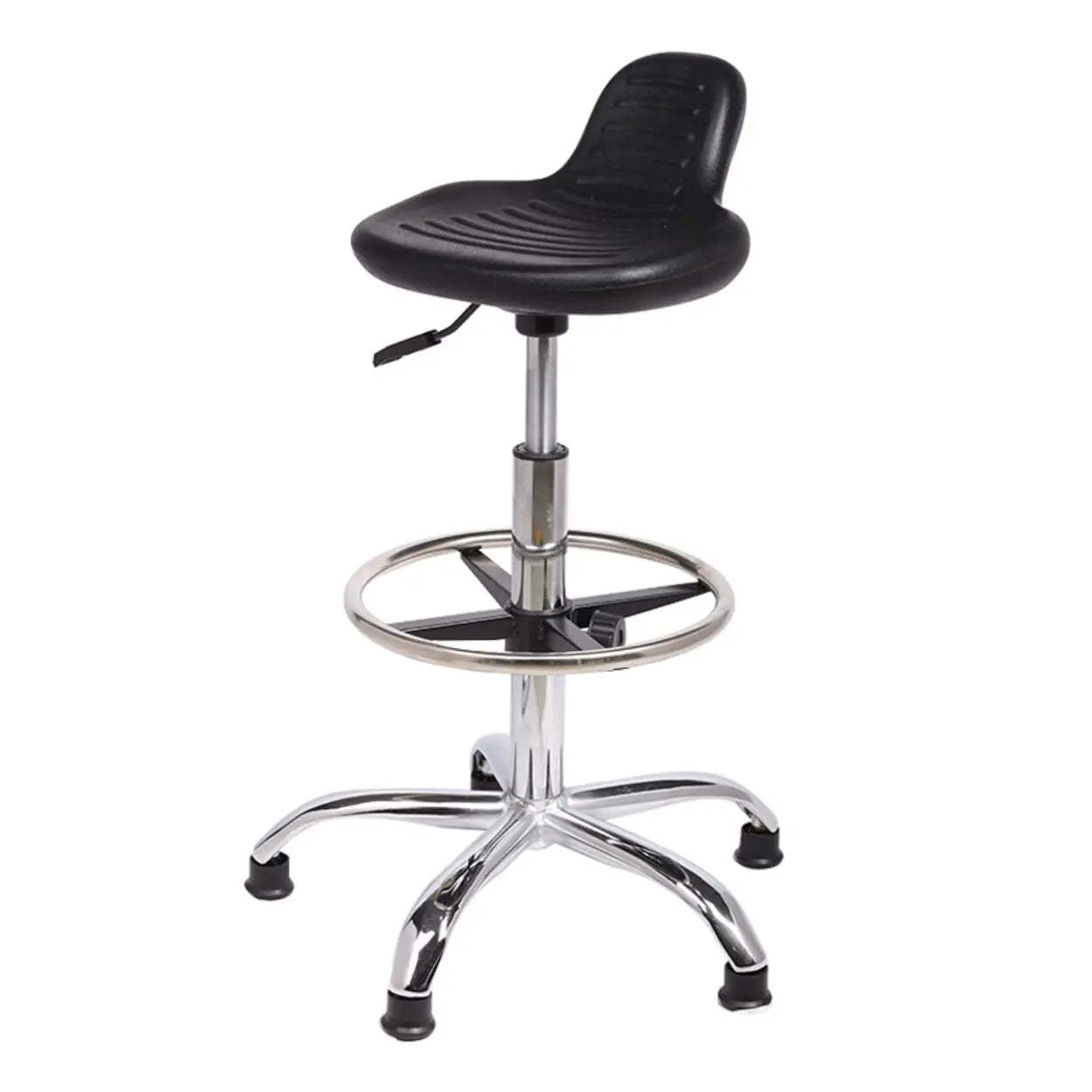 Modern Black Alloy Low-Back Stool with Casters — Casters Included / Electroplate Leg / Footring Included