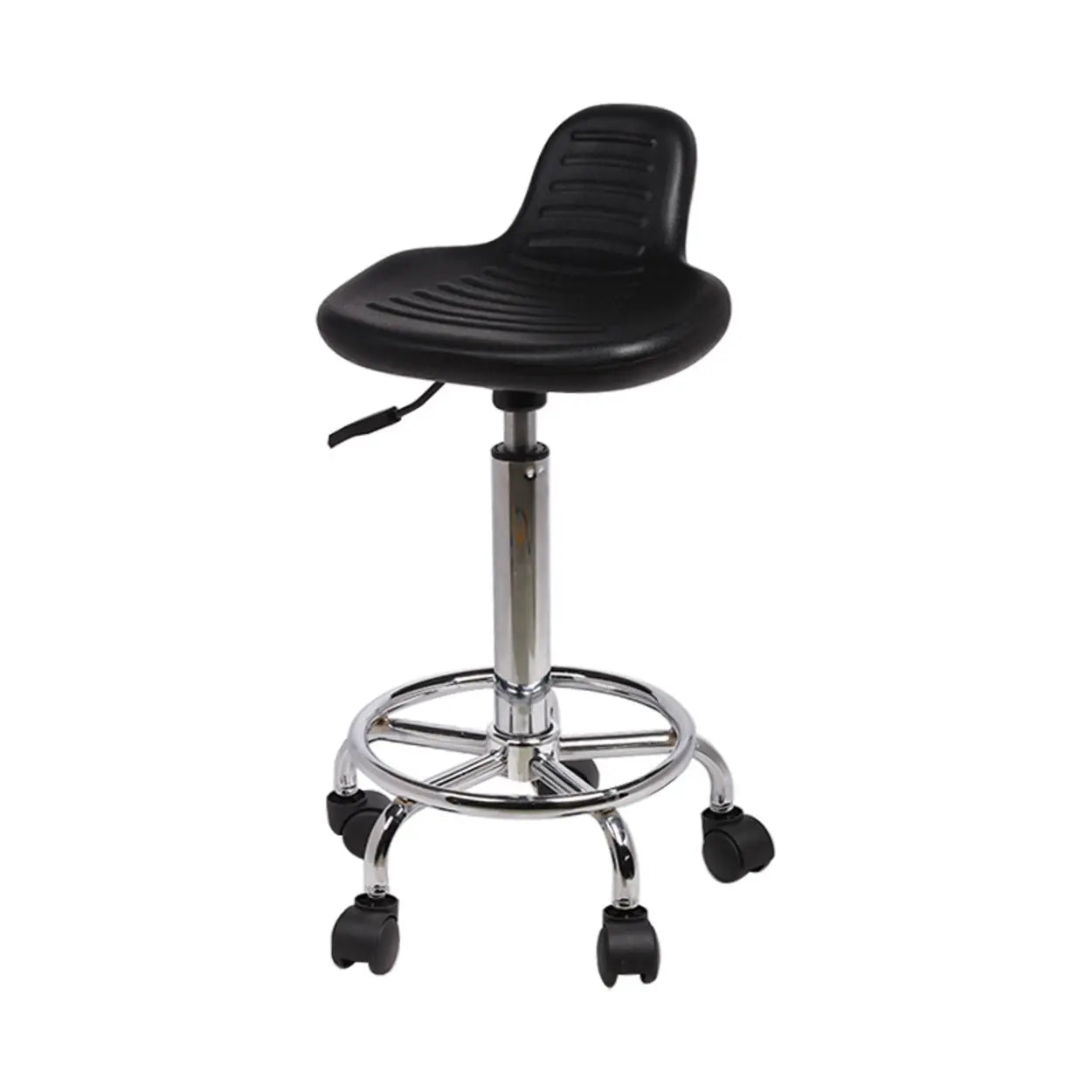 Modern Black Alloy Low-Back Stool with Casters