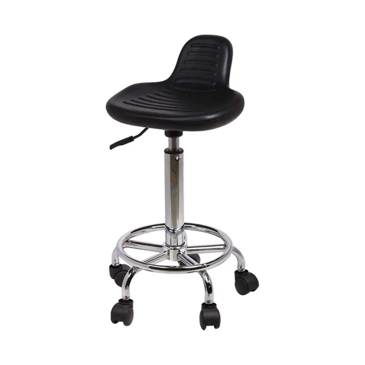 Modern Black Alloy Low-Back Stool with Casters