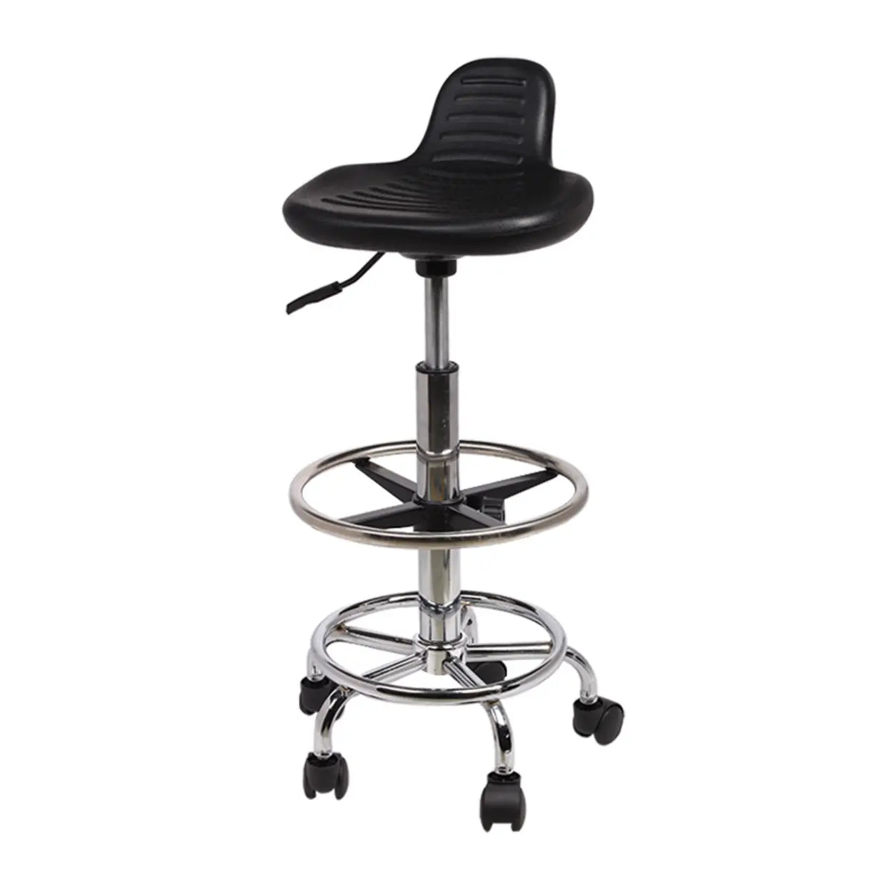 Modern Black Alloy Low-Back Stool with Casters