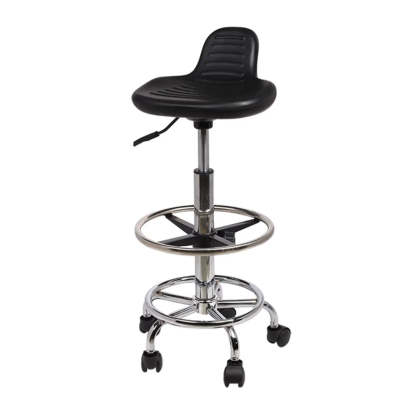 Modern Black Alloy Low-Back Stool with Casters