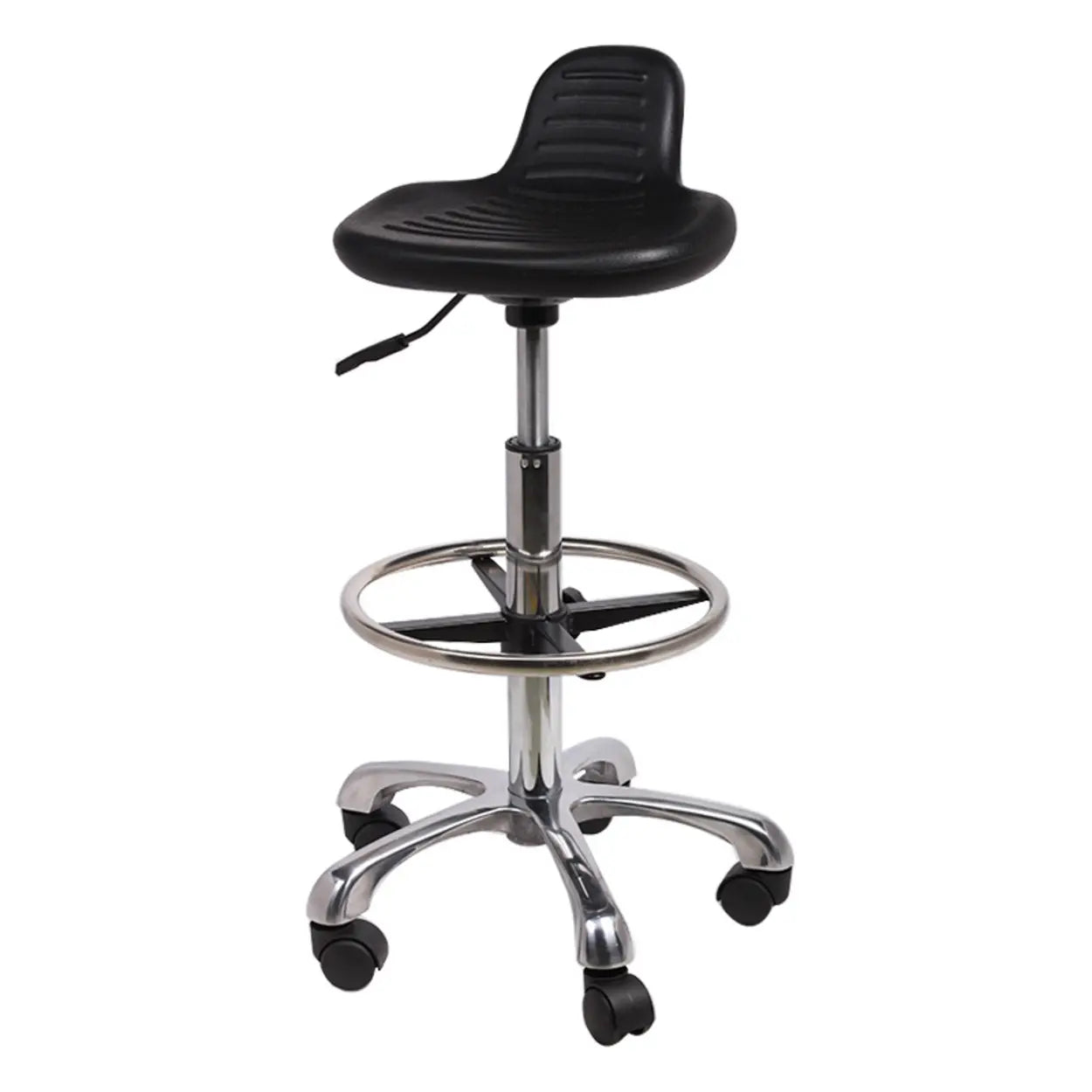 Modern Black Alloy Low-Back Stool with Casters