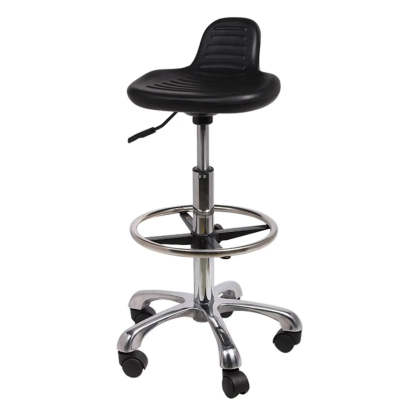 Modern Black Alloy Low-Back Stool with Casters