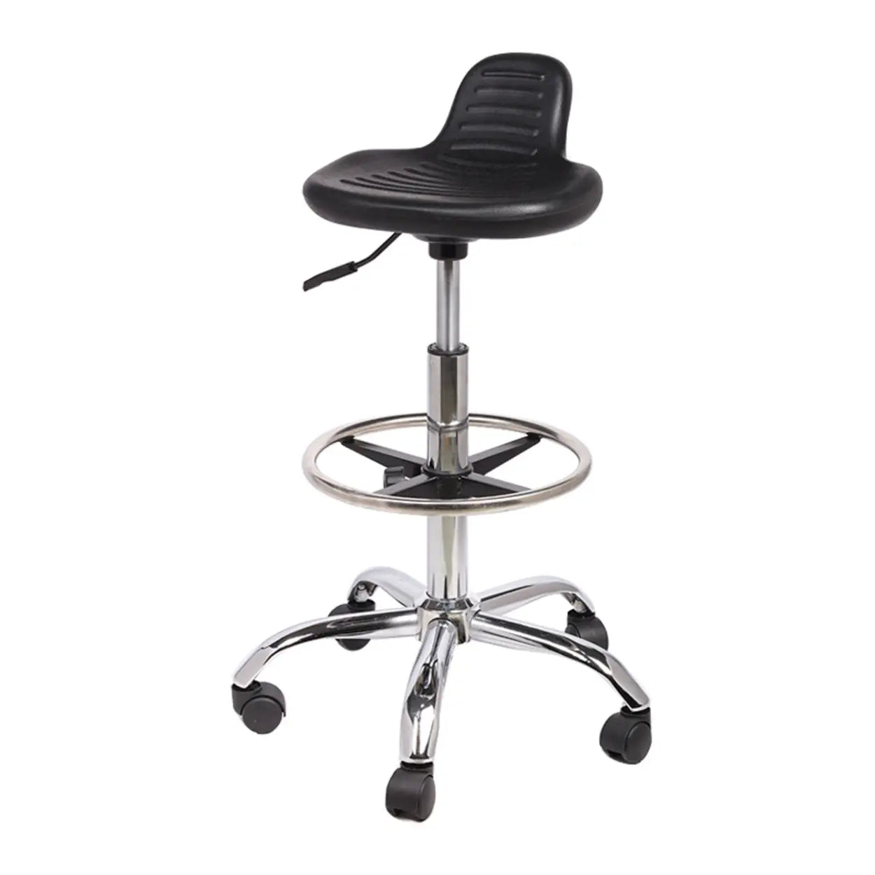 Modern Black Alloy Low-Back Stool with Casters