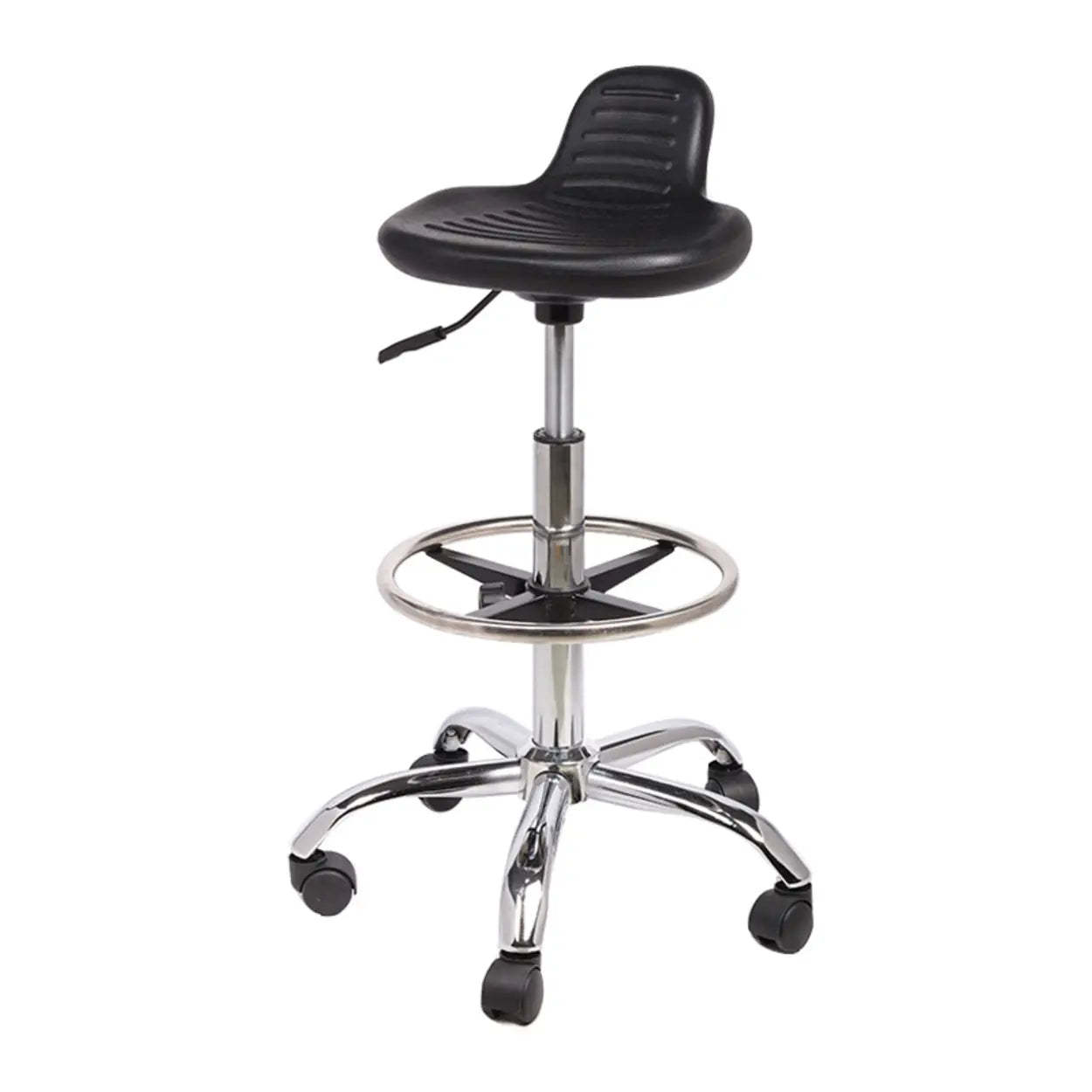 Modern Black Alloy Low-Back Stool with Casters