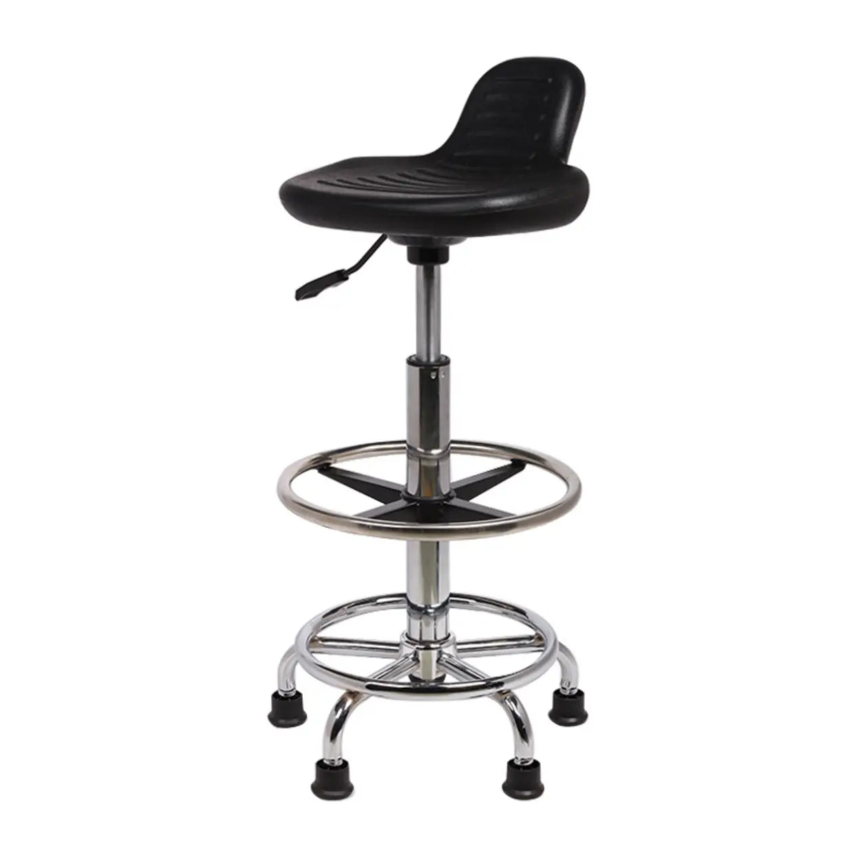 Modern Black Alloy Low-Back Stool with Casters