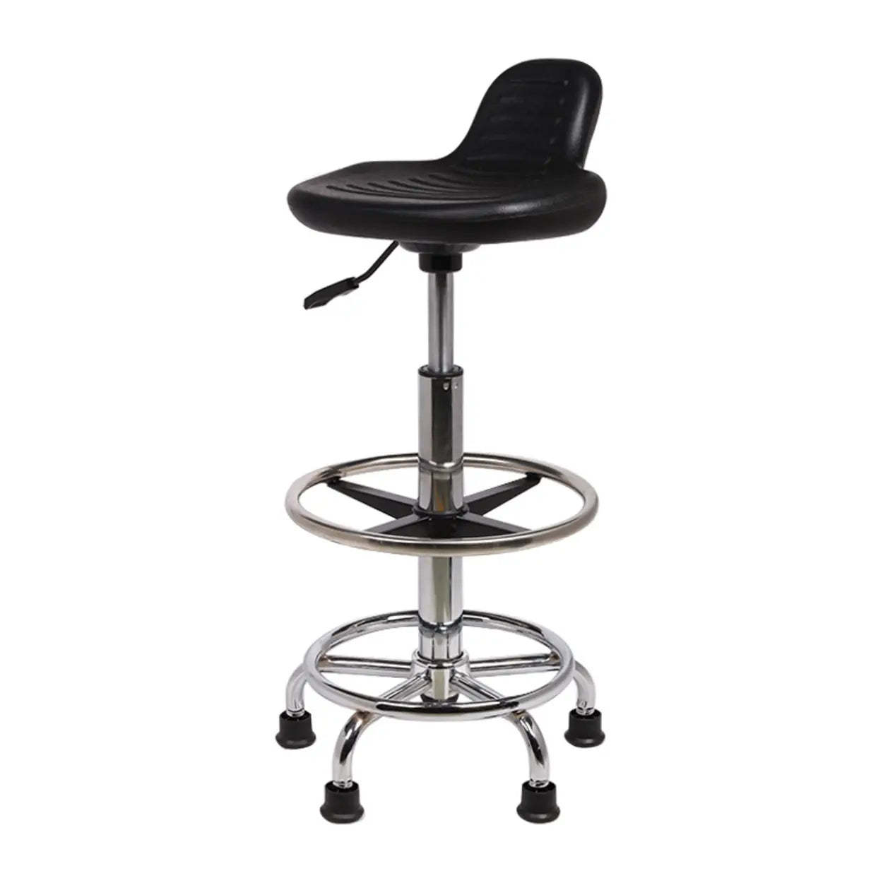 Modern Black Alloy Low-Back Stool with Casters