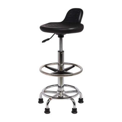 Modern Black Alloy Low-Back Stool with Casters