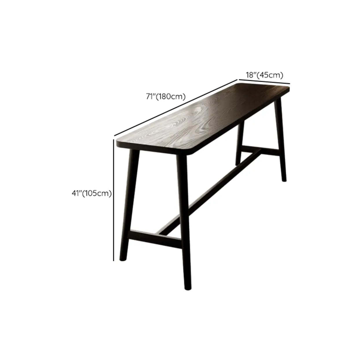 Minimalist Slim Black Wood Bar Table with Footrest — Ash / Table Only