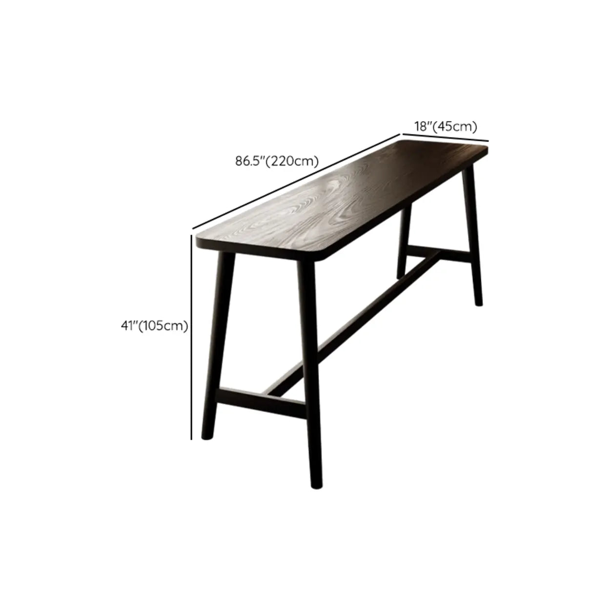 Minimalist Slim Black Wood Bar Table with Footrest — Ash / Table Only