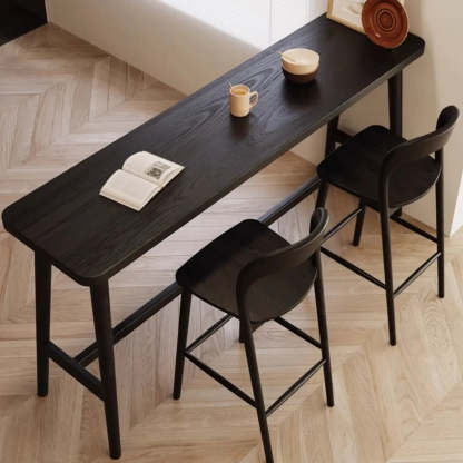 Minimalist Slim Black Wood Bar Table with Footrest — Pine / Table Only