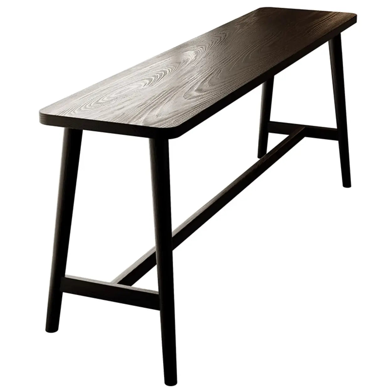 Minimalist Slim Black Wood Bar Table with Footrest — Ash / Table Only