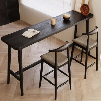 Minimalist Slim Black Wood Bar Table with Footrest — Ash / Table Only