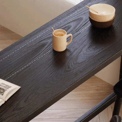 Minimalist Slim Black Wood Bar Table with Footrest — Pine / Table Only
