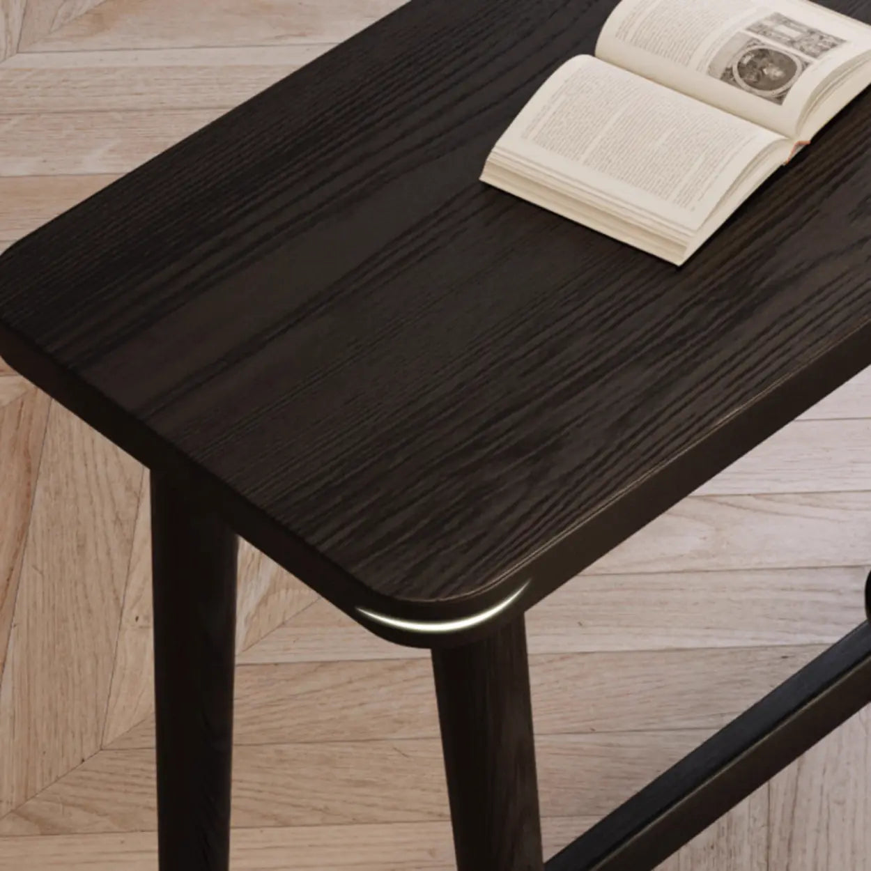 Minimalist Slim Black Wood Bar Table with Footrest — Ash / Table Only