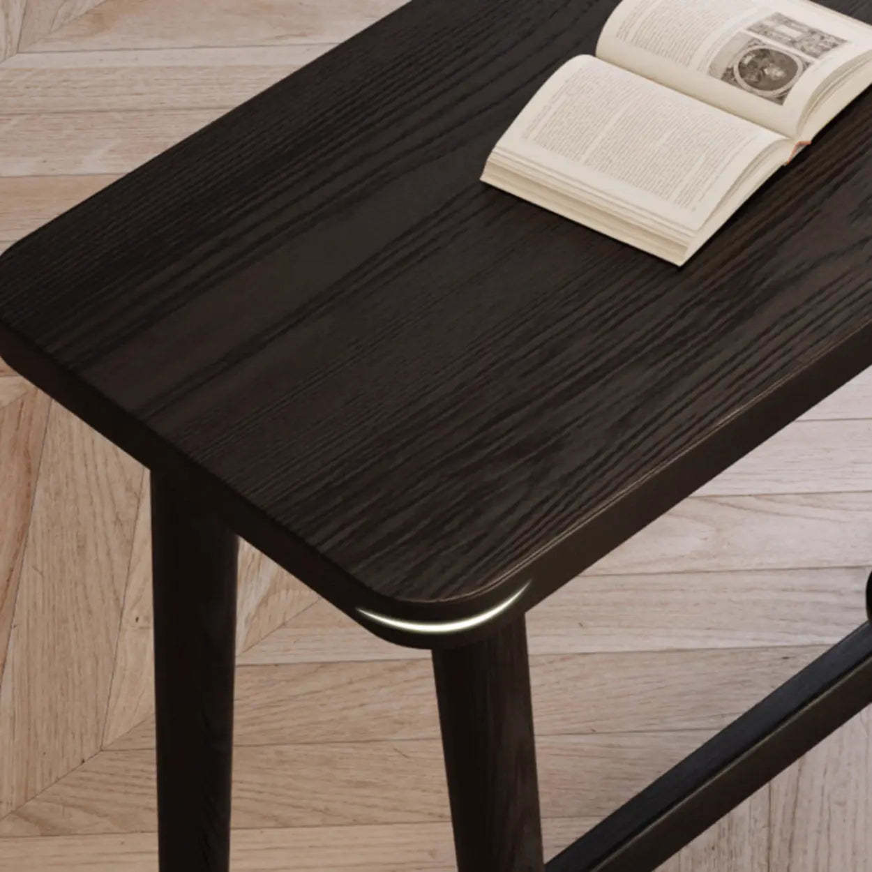Minimalist Slim Black Wood Bar Table with Footrest — Ash / Table Only