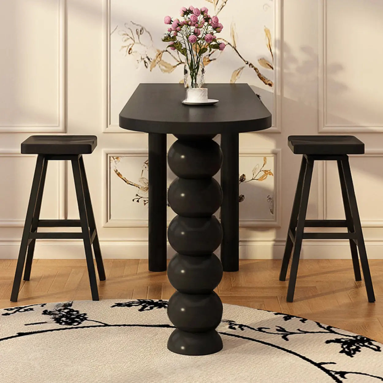 Sculpted Globe Base Contemporary Black Bar Table