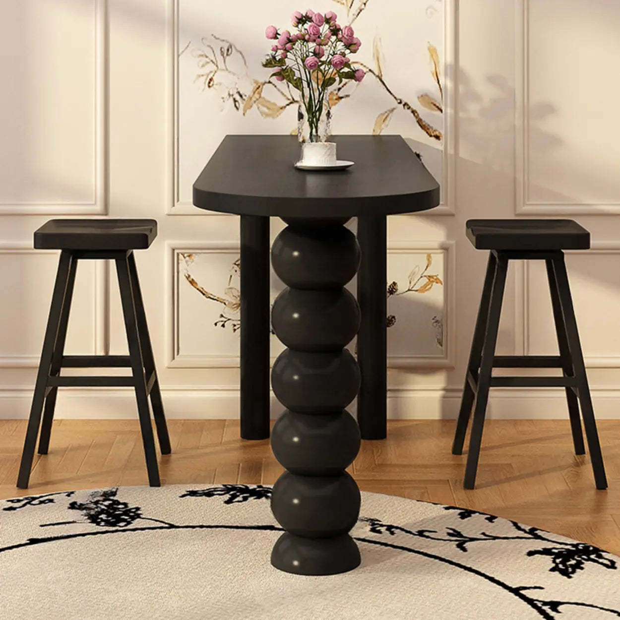 Sculpted Globe Base Contemporary Black Bar Table — Black / Table Only