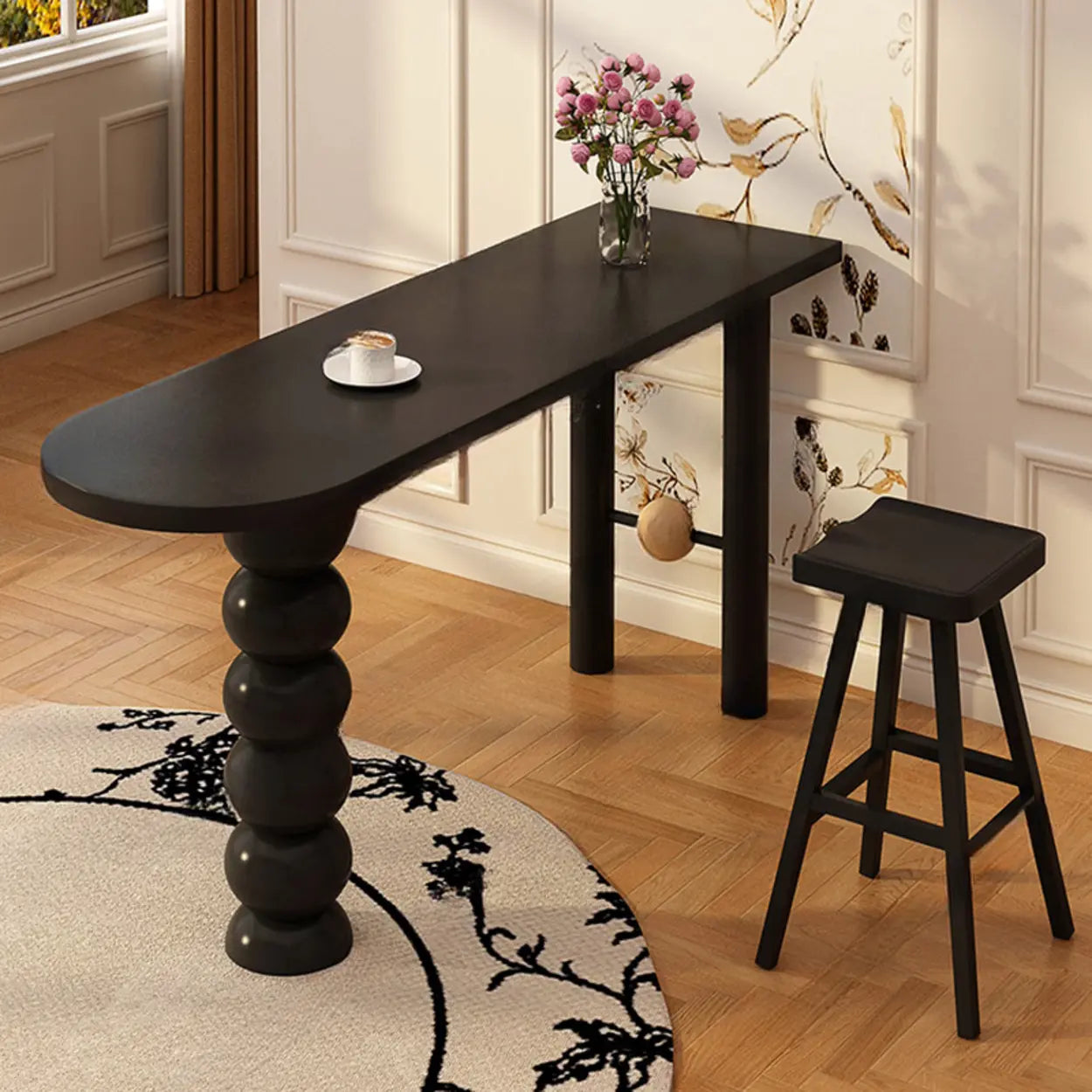 Sculpted Globe Base Contemporary Black Bar Table — Black / Table Only