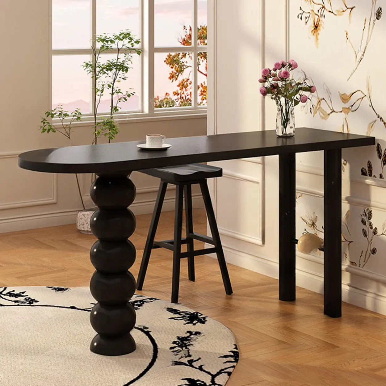 Sculpted Globe Base Contemporary Black Bar Table — Black / Table Only