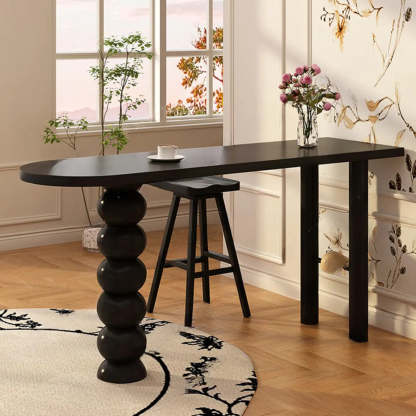 Sculpted Globe Base Contemporary Black Bar Table — Black / Table Only