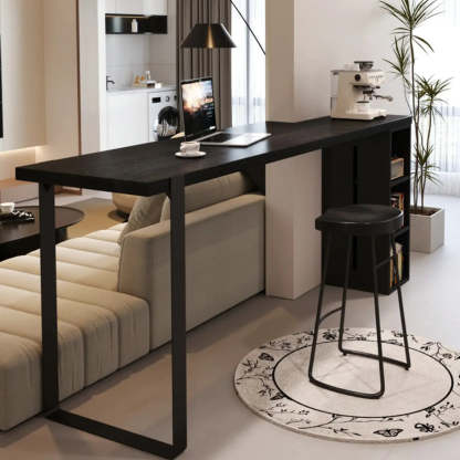 Modern Black Bar Table with Shelves — Table Only