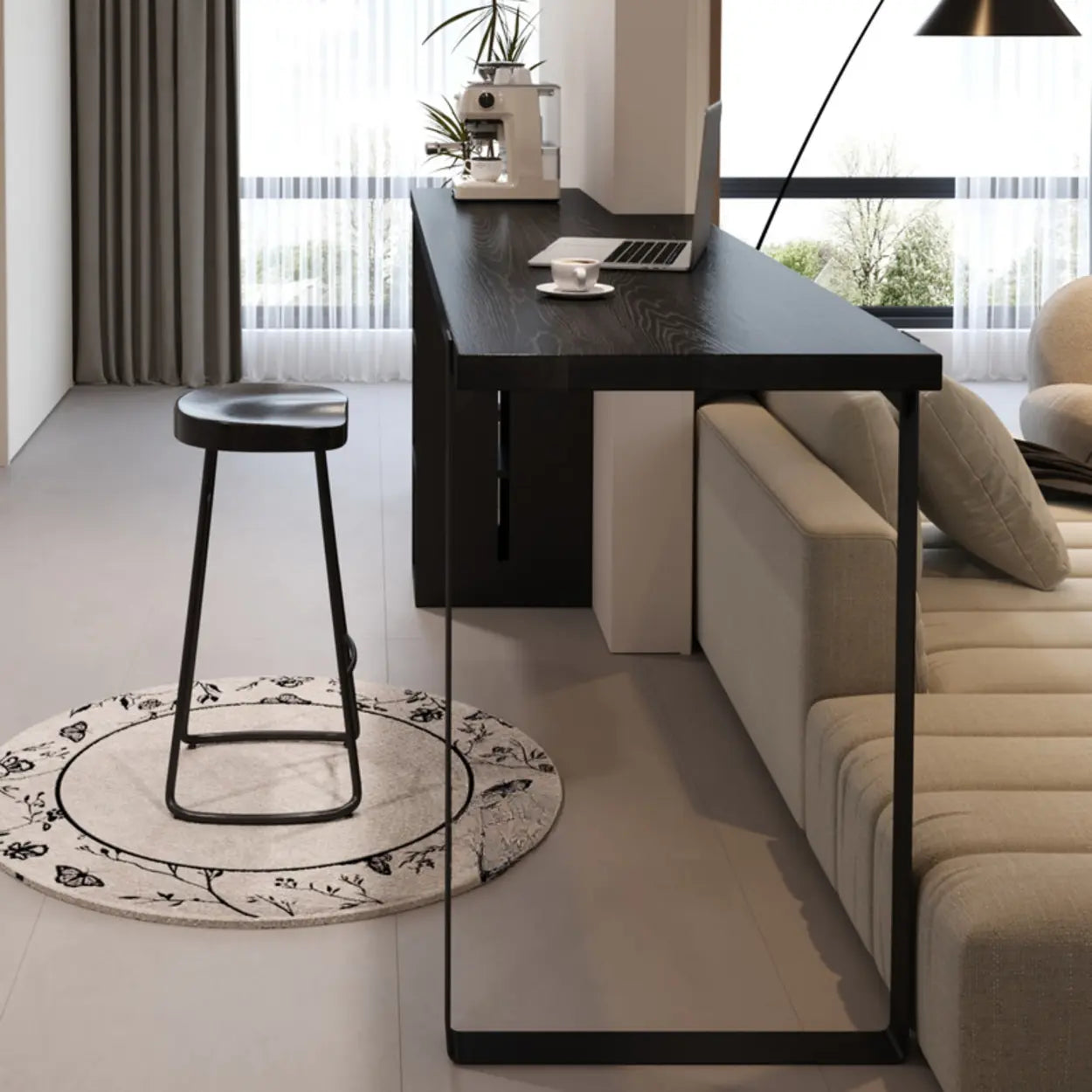 Modern Black Bar Table with Shelves — Table Only