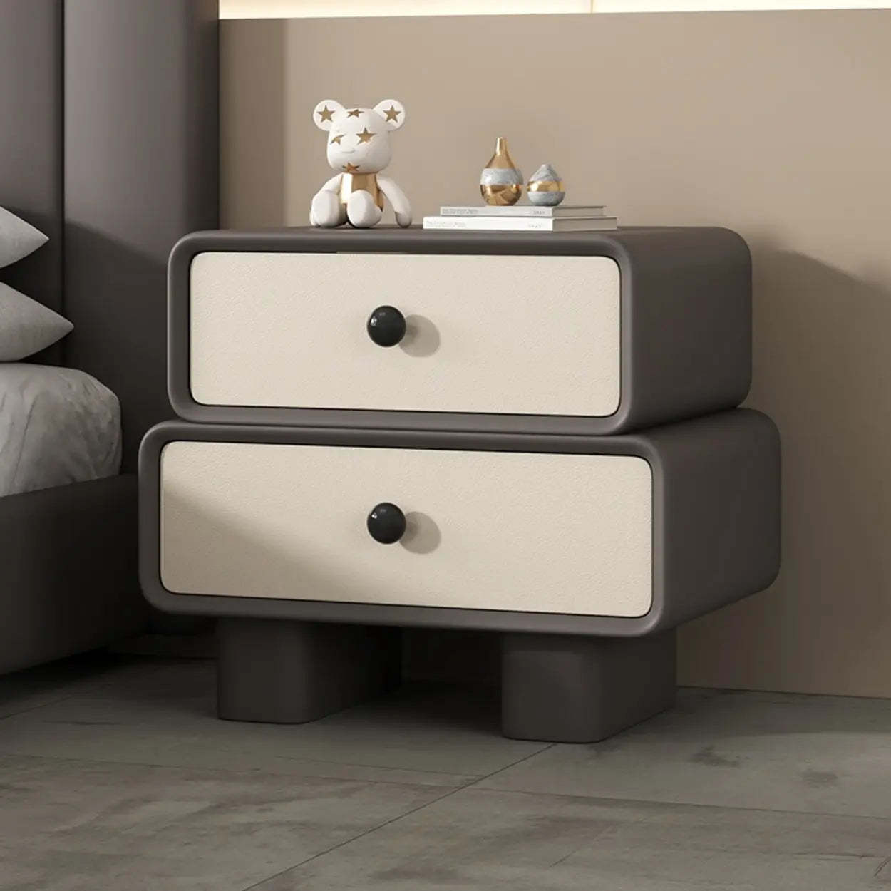 Modern 2-tier gray nightstands, Lighom — 16" L x 16" W x 19" H / Dark Gray