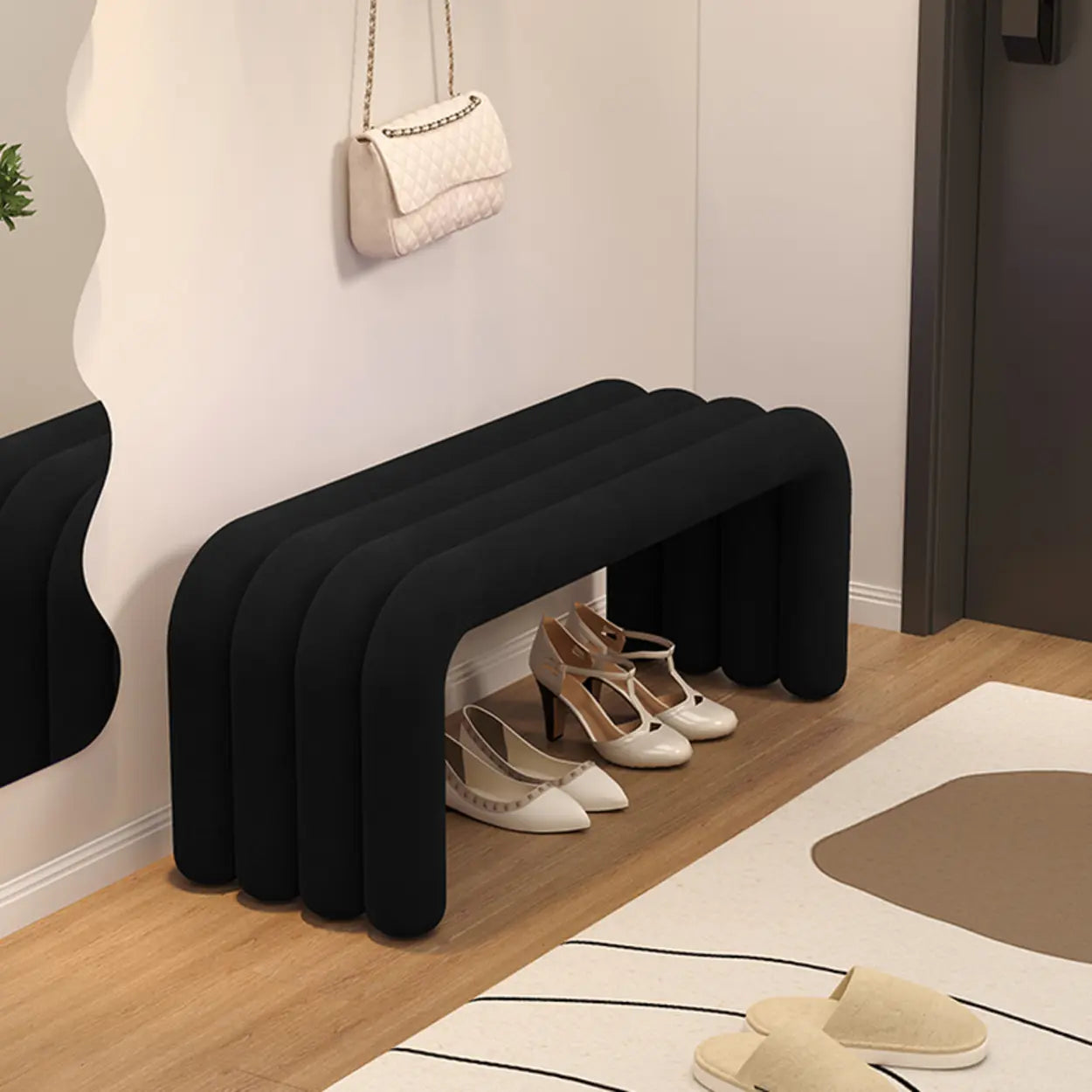 Modern Black Entryway Bench with Shoe Storage