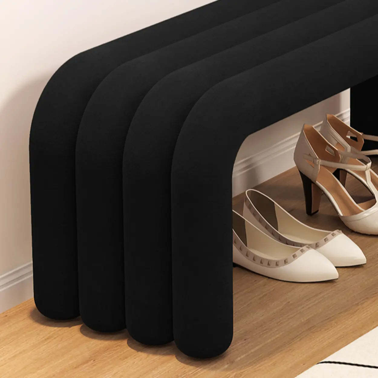 Modern Black Entryway Bench with Shoe Storage — Red