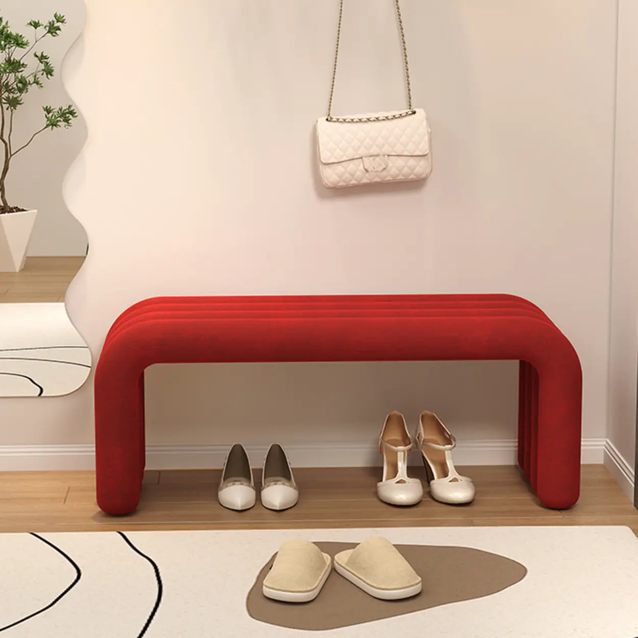 Modern Black Entryway Bench with Shoe Storage — Black
