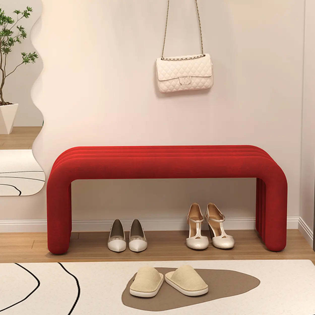Modern Black Entryway Bench with Shoe Storage — Black