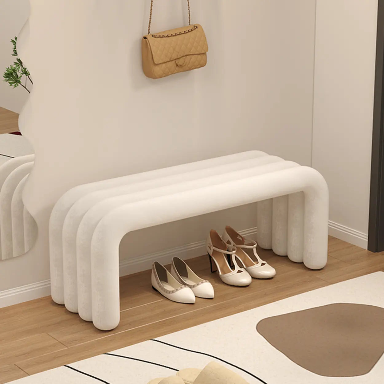 Modern Black Entryway Bench with Shoe Storage — White
