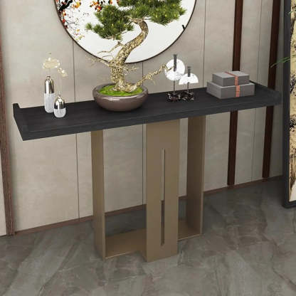 Modern Black Geometric Metal-Base Console Table