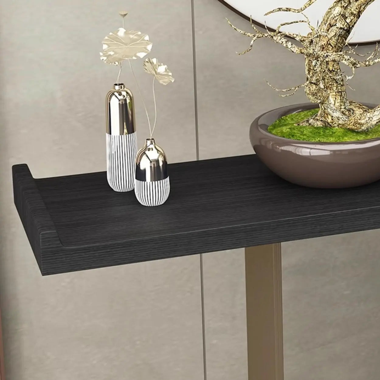 Modern Black Geometric Metal-Base Console Table