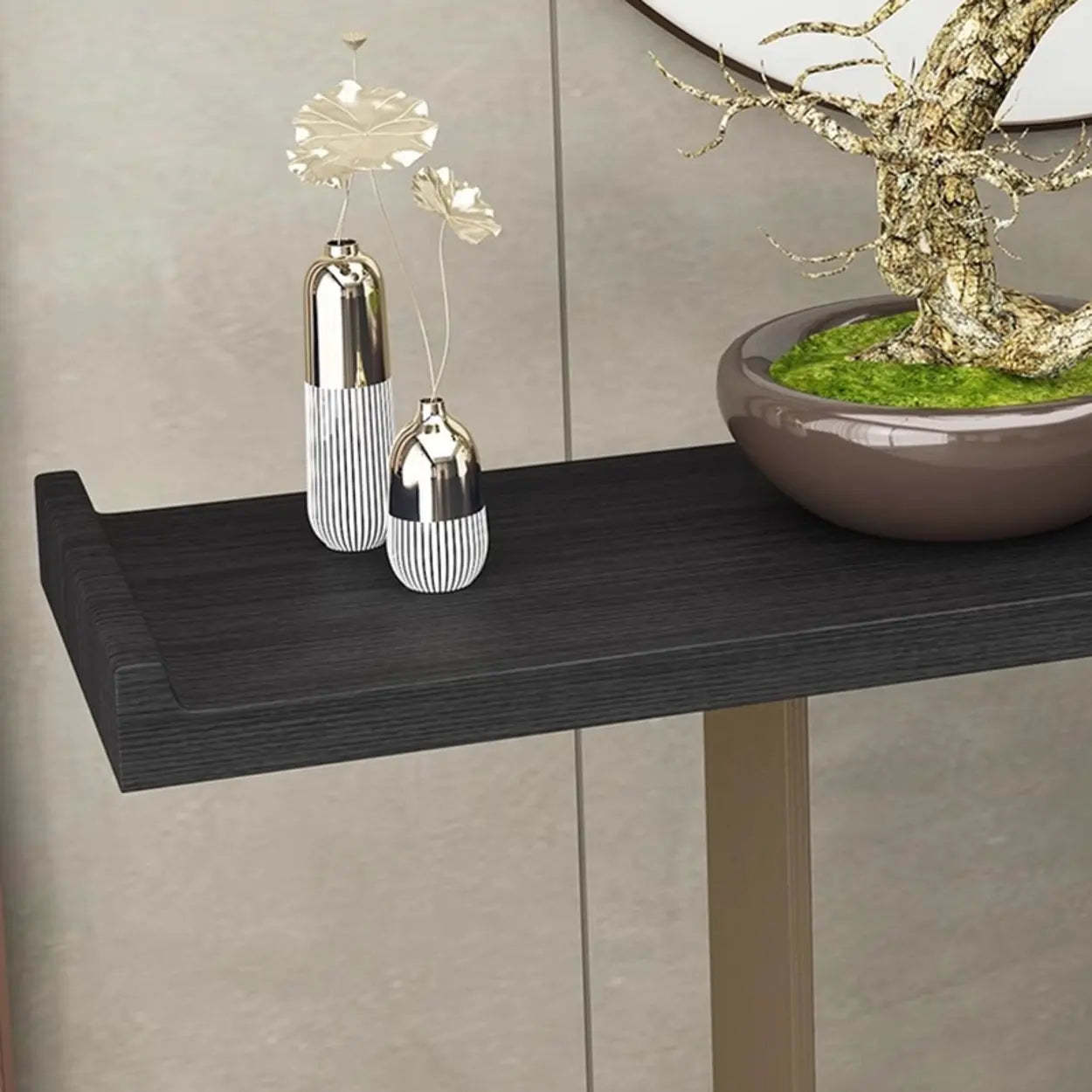 Modern Black Geometric Metal-Base Console Table