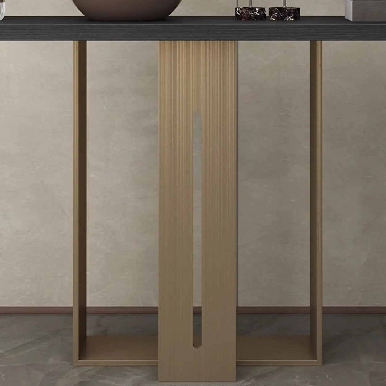 Modern Black Geometric Metal-Base Console Table