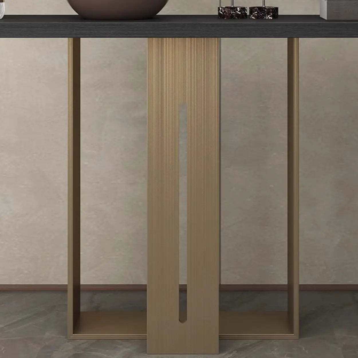 Modern Black Geometric Metal-Base Console Table