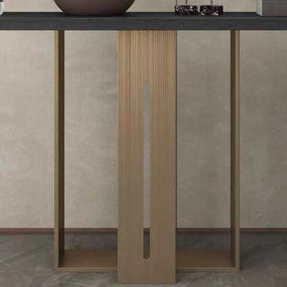 Modern Black Geometric Metal-Base Console Table